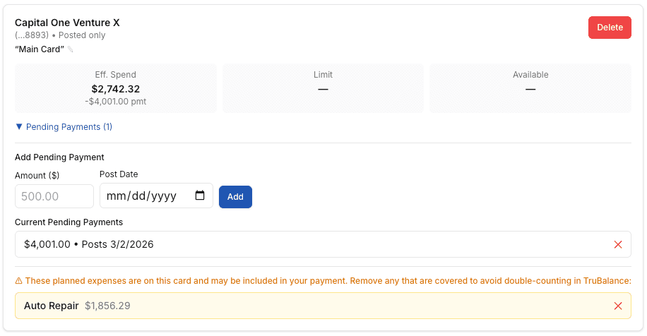 Pending payments tracked
